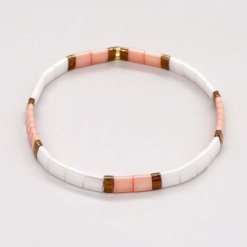 Tila Bead Bracelet Pink and White Vintage Fashion Bracelets Gift - NameNecklace