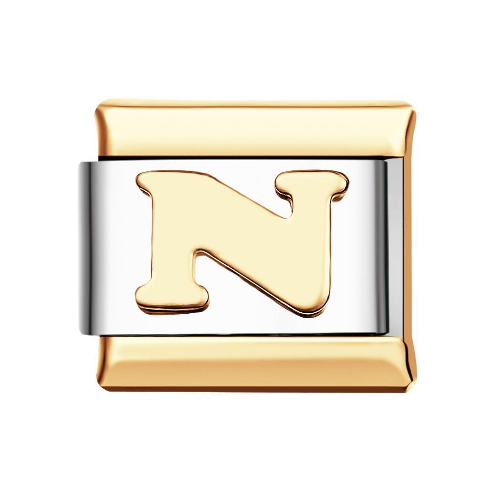 Alphabets N-Silver Italian Charm For Italian Charm Bracelets Composable Link - NameNecklace