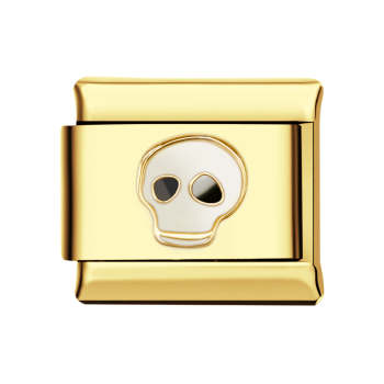White Skull Gold Italian Charm For Italian Charm Bracelets Composable Link - NameNecklace
