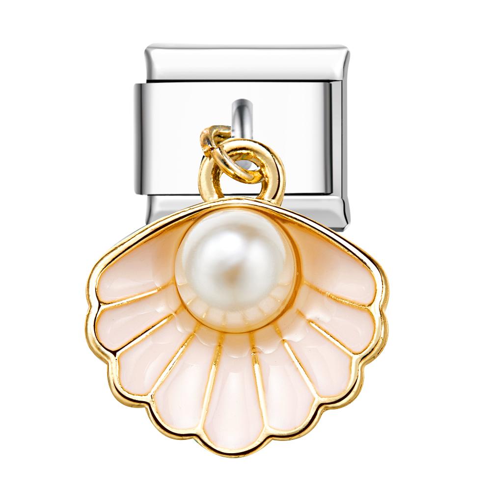 Light Pink Shell Pearls Italian Charm For Italian Charm Bracelets Composable Link