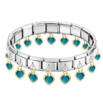 Lake Blue Heart Pendant Vintage Italian Charm Bracelet - NameNecklace