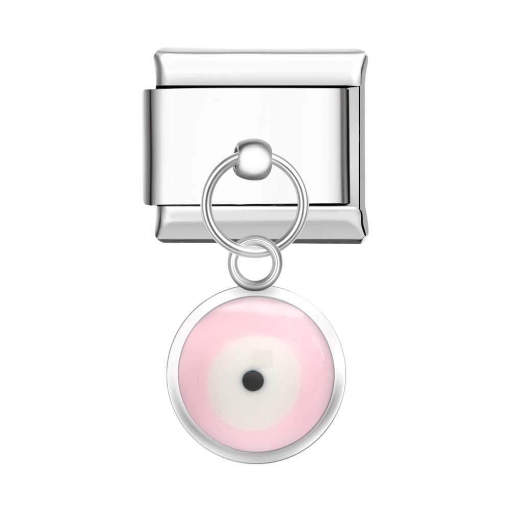 Devil's Eye - Pink Italian Charm For Italian Charm Bracelets Composable Link - NameNecklace