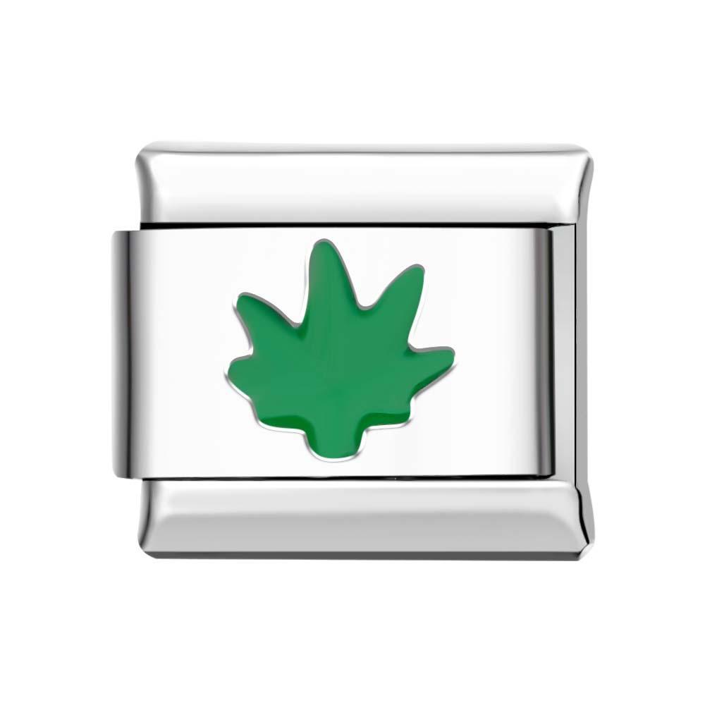 Green Maple Leaf Italian Charm For Italian Charm Bracelets Composable Link - NameNecklace