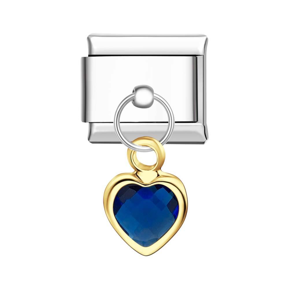 Blue Heart Hanging Charm Italian Charm For Italian Charm Bracelets Composable Link - NameNecklace