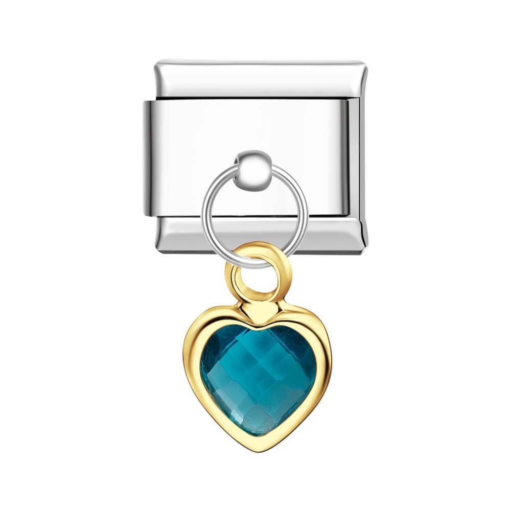 Lake Blue Heart Hanging Charm Italian Charm For Italian Charm Bracelets Composable Link - NameNecklace
