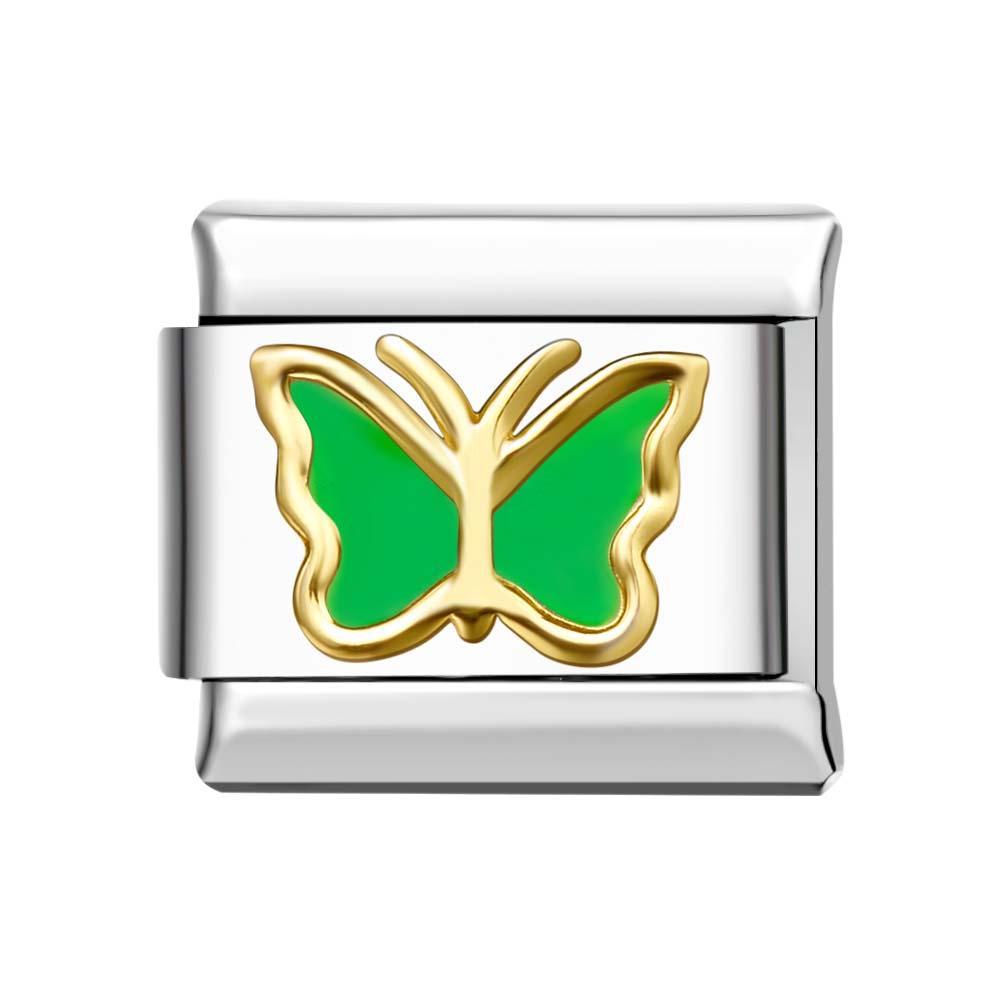 Gold Edge Butterfly - Green Italian Charm For Italian Charm Bracelets Composable Link - NameNecklace