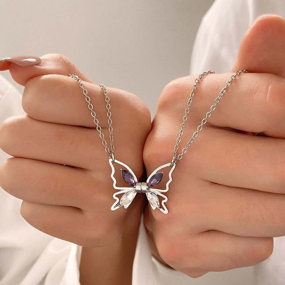 Personalized Couple Necklace Magnetic Matching Butterfly Necklaces for Couples Valentine's Gift for Lover - NameNecklace
