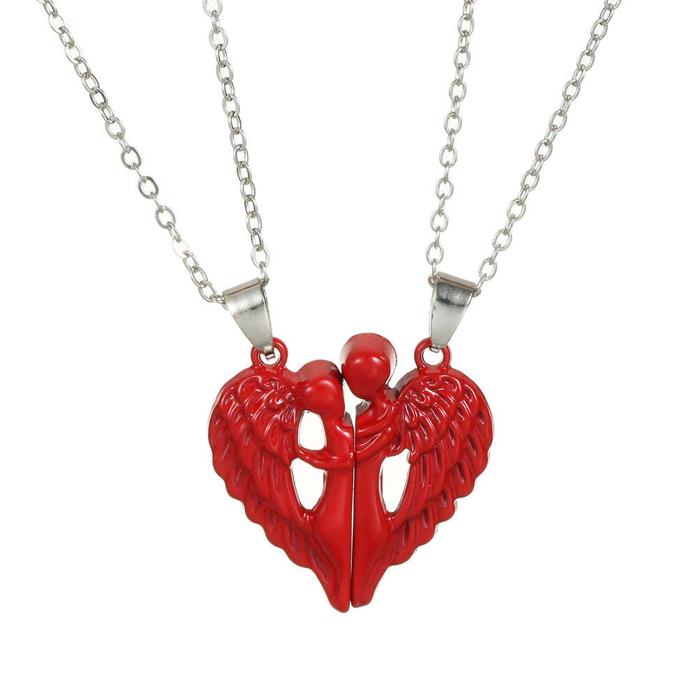 Personalized Couple Necklace Magnetic Matching Angel Necklaces for Couples Valentine's Gift for Lover - NameNecklace