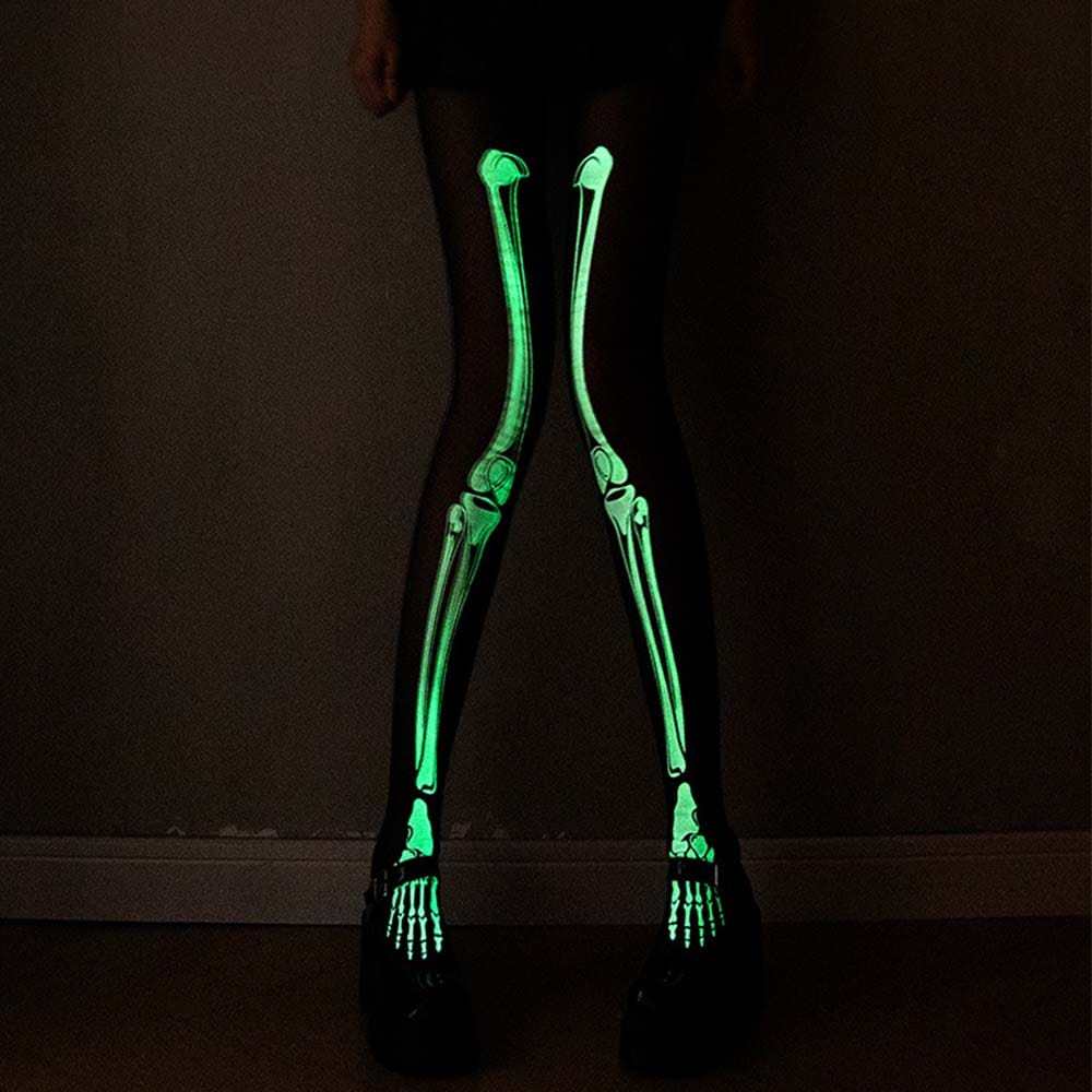 Black Glow-in-the-Dark Stockings Pantyhose Halloween Dress Up - Giftlab