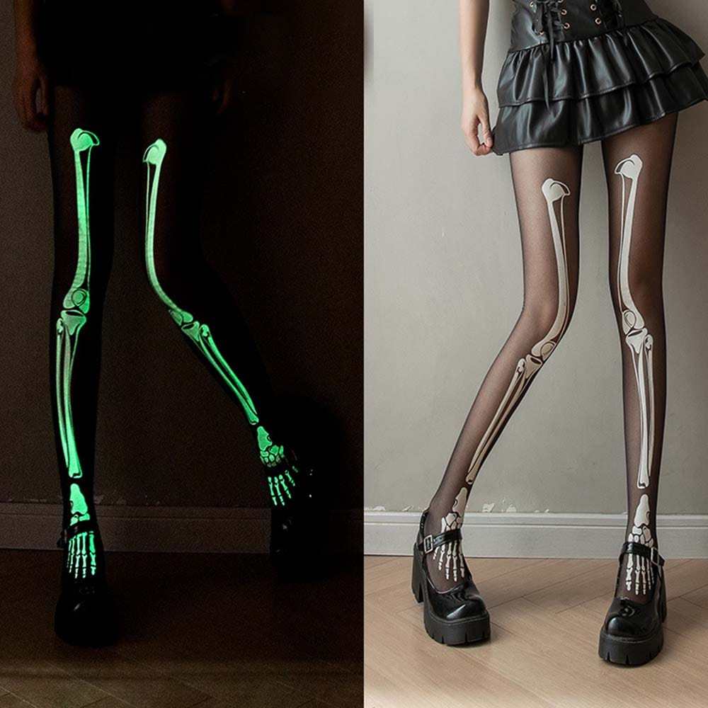 Black Glow-in-the-Dark Stockings Pantyhose Halloween Dress Up - Giftlab