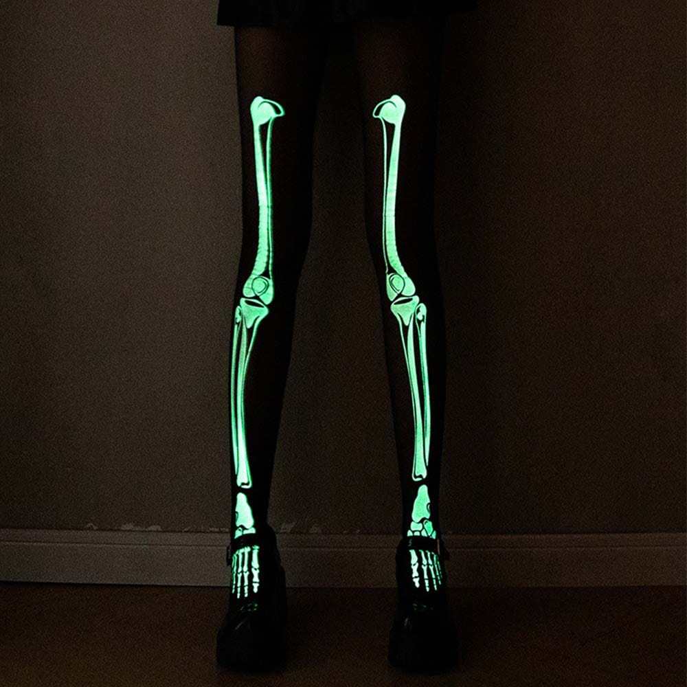 Black Glow-in-the-Dark Stockings Pantyhose Halloween Dress Up - Giftlab