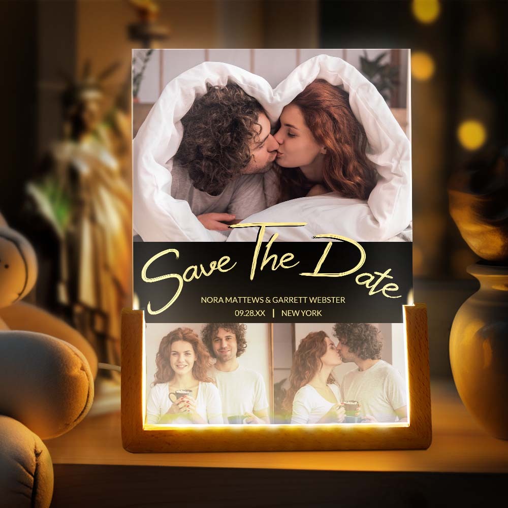 Save the Date Personalized Photo Acrylic Song Plaque Custom Night Light Spotify Plaque Lamp With Spotify Code Anniversary Gift -