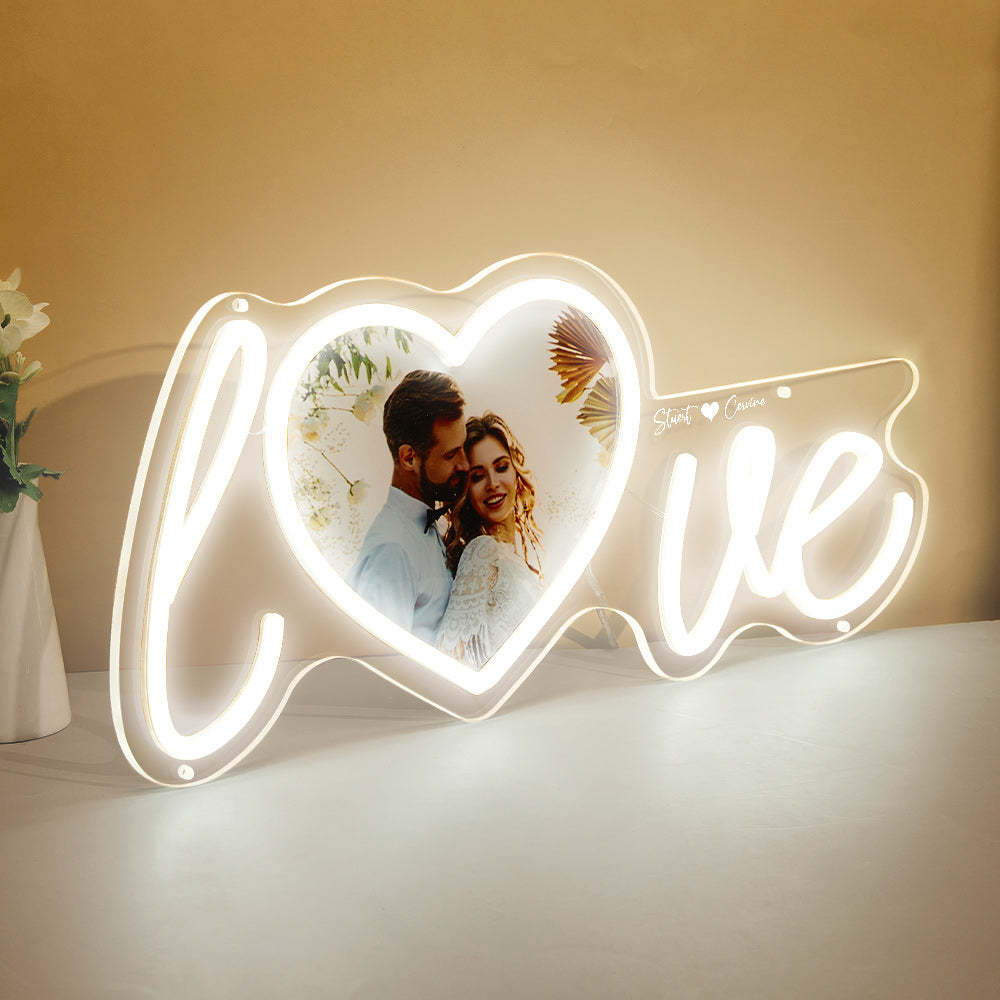 Custom Photo and Name Love Heart Neon Lamp - NameNecklace