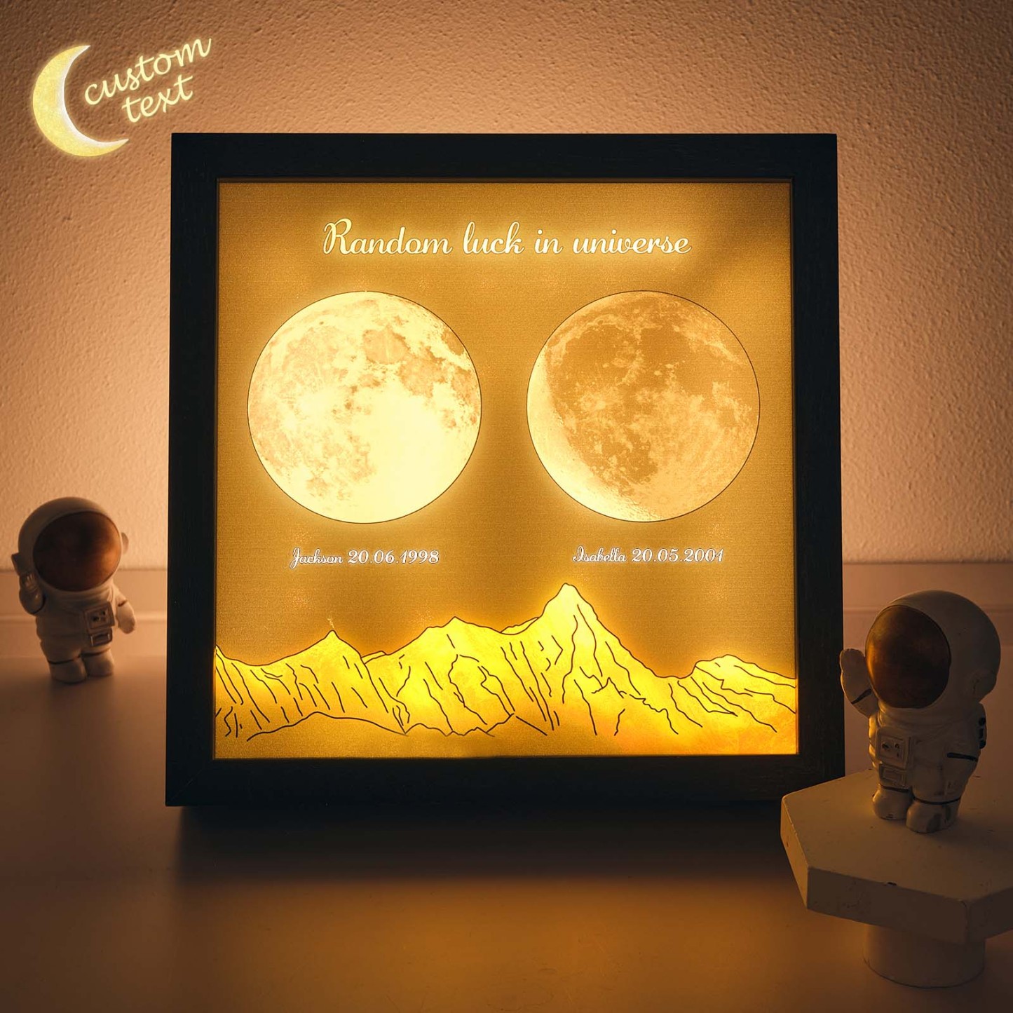 Custom Photo Birth Moon Phase Night Light Warm Adjustable LED Box Lamp Love Gift - NameNecklace