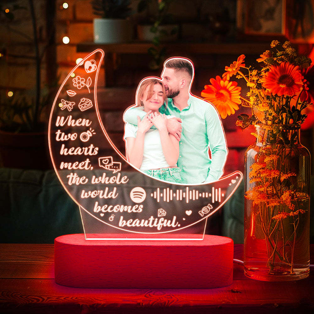 Personalized Photo Acrylic Moon Lamp Custom Night Light Gift for Couple Home Decor - NameNecklace
