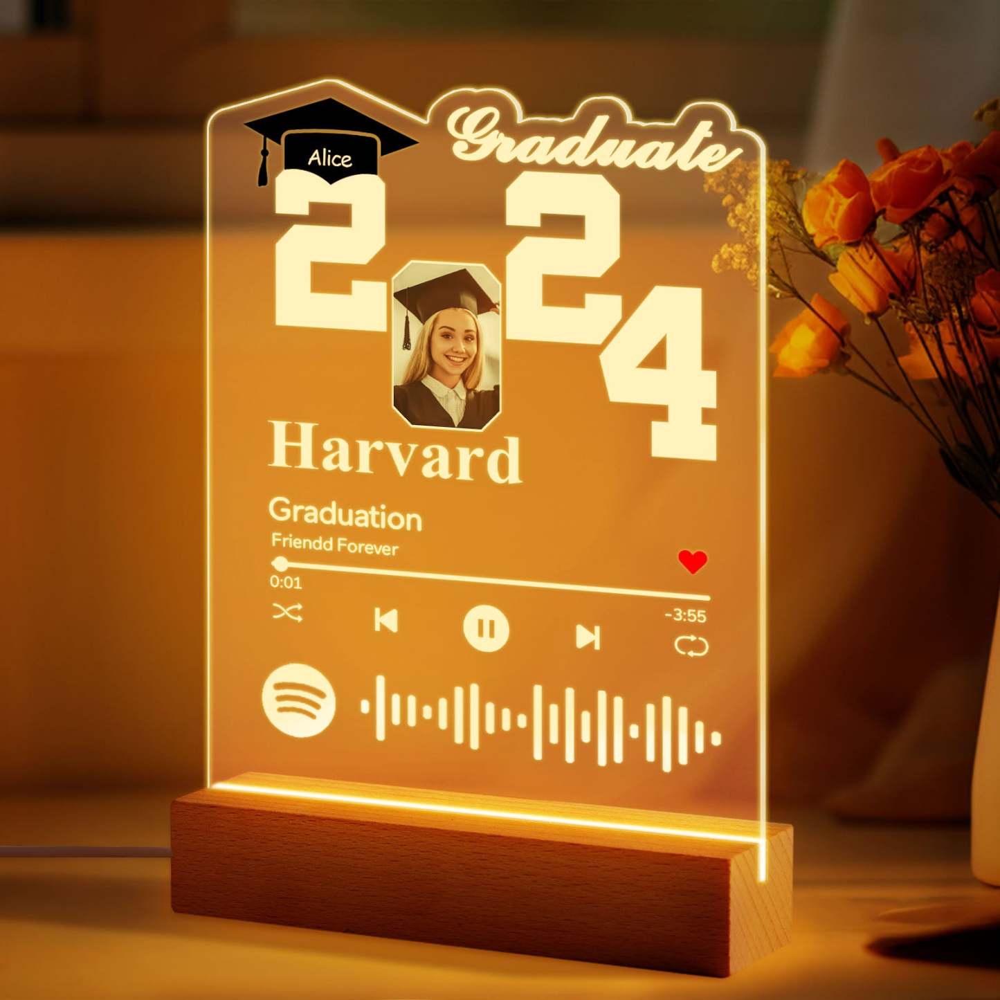 Personalized 2024 Graduate Acrylic Night Light Custom Spotify Night Light Graduation Gift 2024 - NameNecklace
