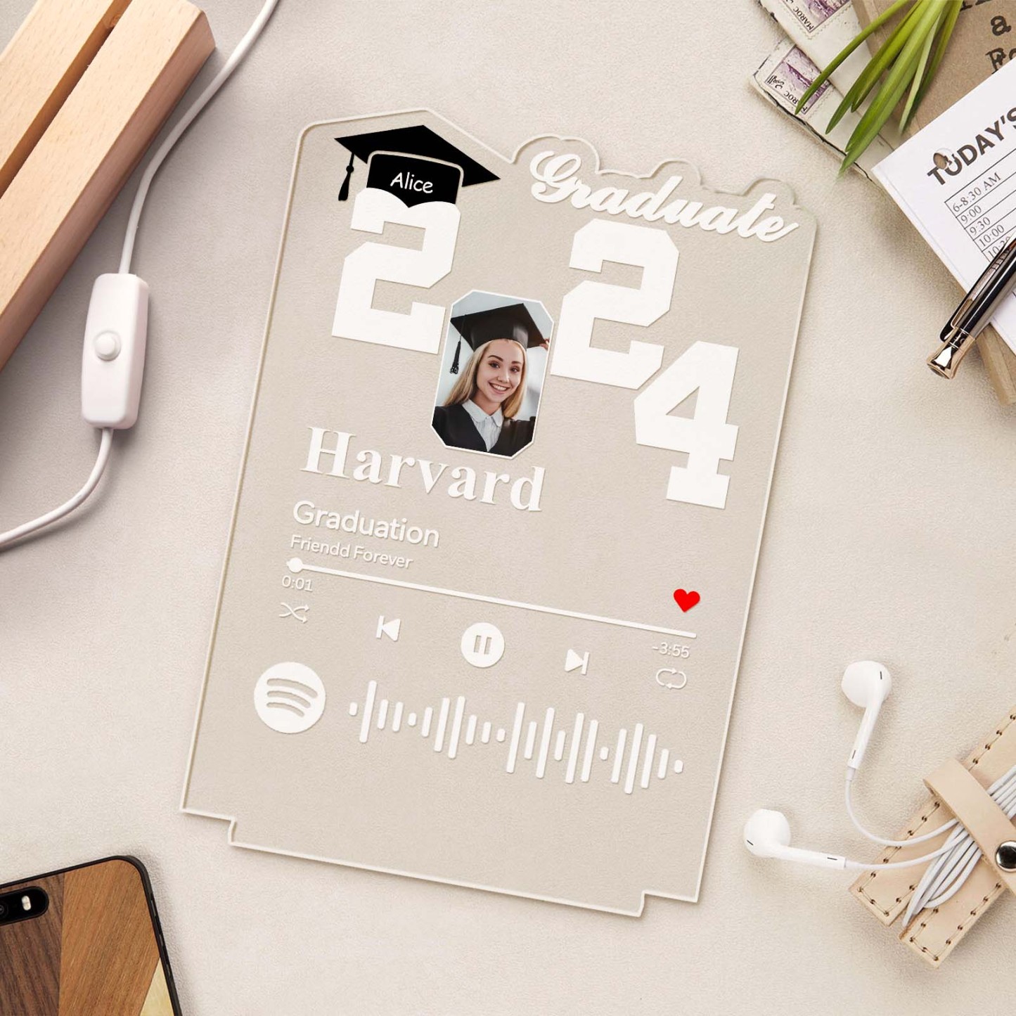 Personalized 2024 Graduate Acrylic Night Light Custom Spotify Night Light Graduation Gift 2024 - NameNecklace