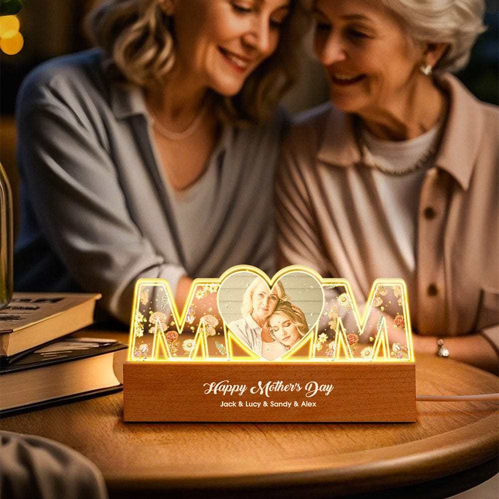 Mom Everything I Am Is Because Of You Birth Month Flower Photo Upload Personalized Led Night Light, Mother's Day Gift