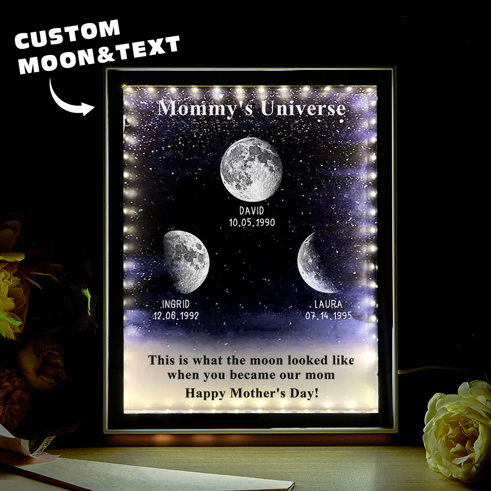 Starry Night Customize Birth Moon Phase Mirror Light Box
