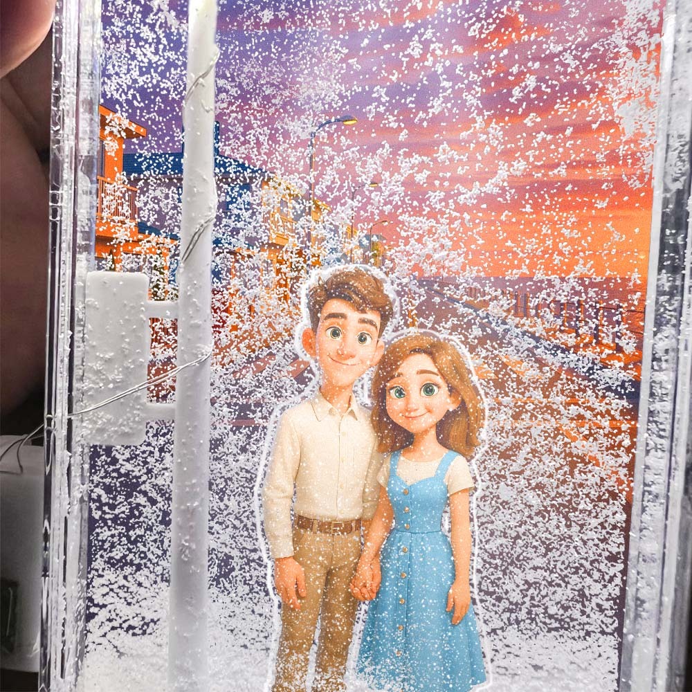 Custom Snowy Street Scene Couple Photo Quicksand Night Light Personalized Background Figure Acrylic Sand Flow Lamp Micro Landscape Acrylic Night Light