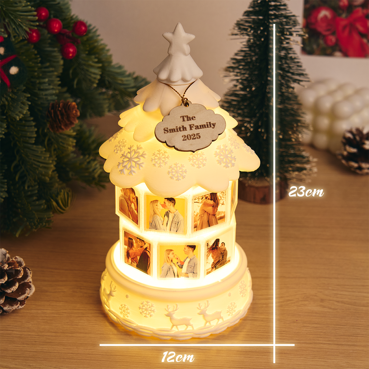 Custom Multi-Photo Rotating Night Light Music Box Engraved Family Keepsake Lamp Christmas Drift Bottle Light Christmas Tree Light Christmas Gift - namenecklace