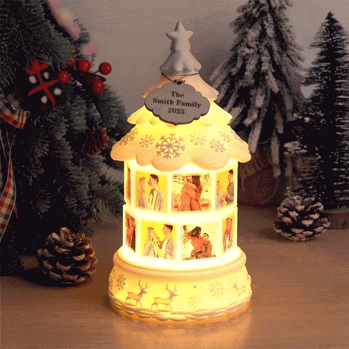Custom Multi-Photo Rotating Night Light Music Box Engraved Family Keepsake Lamp Christmas Drift Bottle Light Christmas Tree Light Christmas Gift - namenecklace