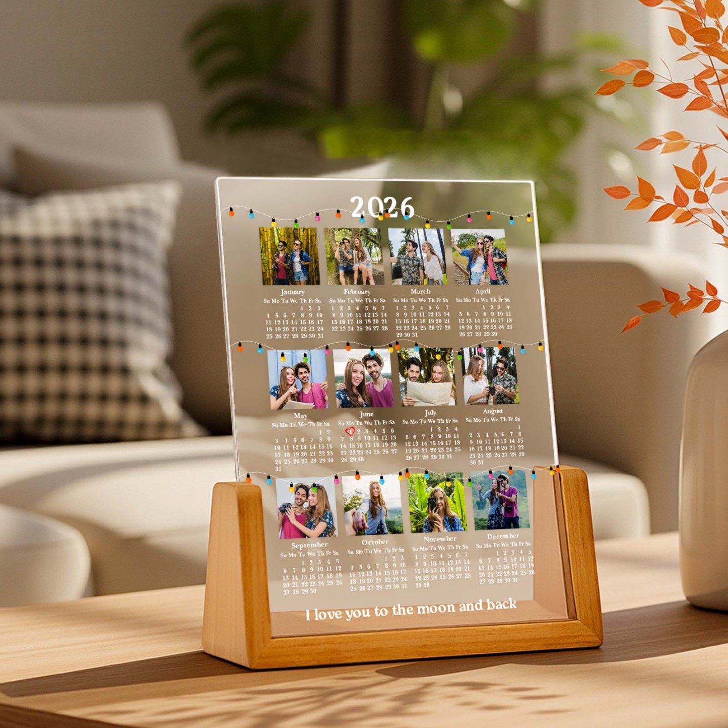 Valentine's Day Gifts Personalized Photo 2026 Calendar Light Custom Couple Picture Glow Night Light Desk Calendar 2026 New Year Gifts