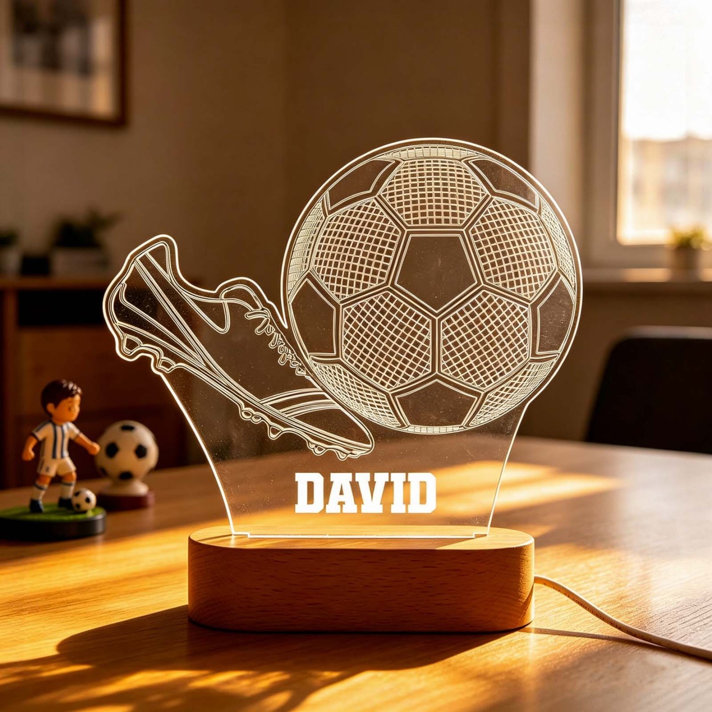 Personalized 3D Soccer Night Light Custom Name LED Football Lamp For Kids - namenecklace