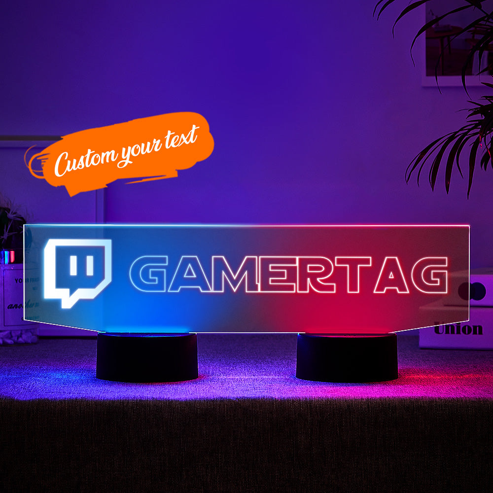 Custom Twitch Gamertag Night Light Dual Base Backlit LED Custom Gaming Gift For Gamers