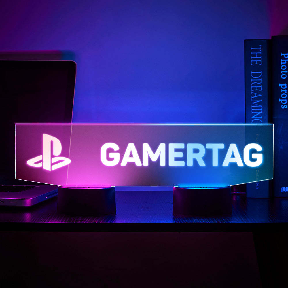 Custom Playstation Night Light Personalized Gamertag Sign Dual Base Backlit LED Custom Gaming Gift