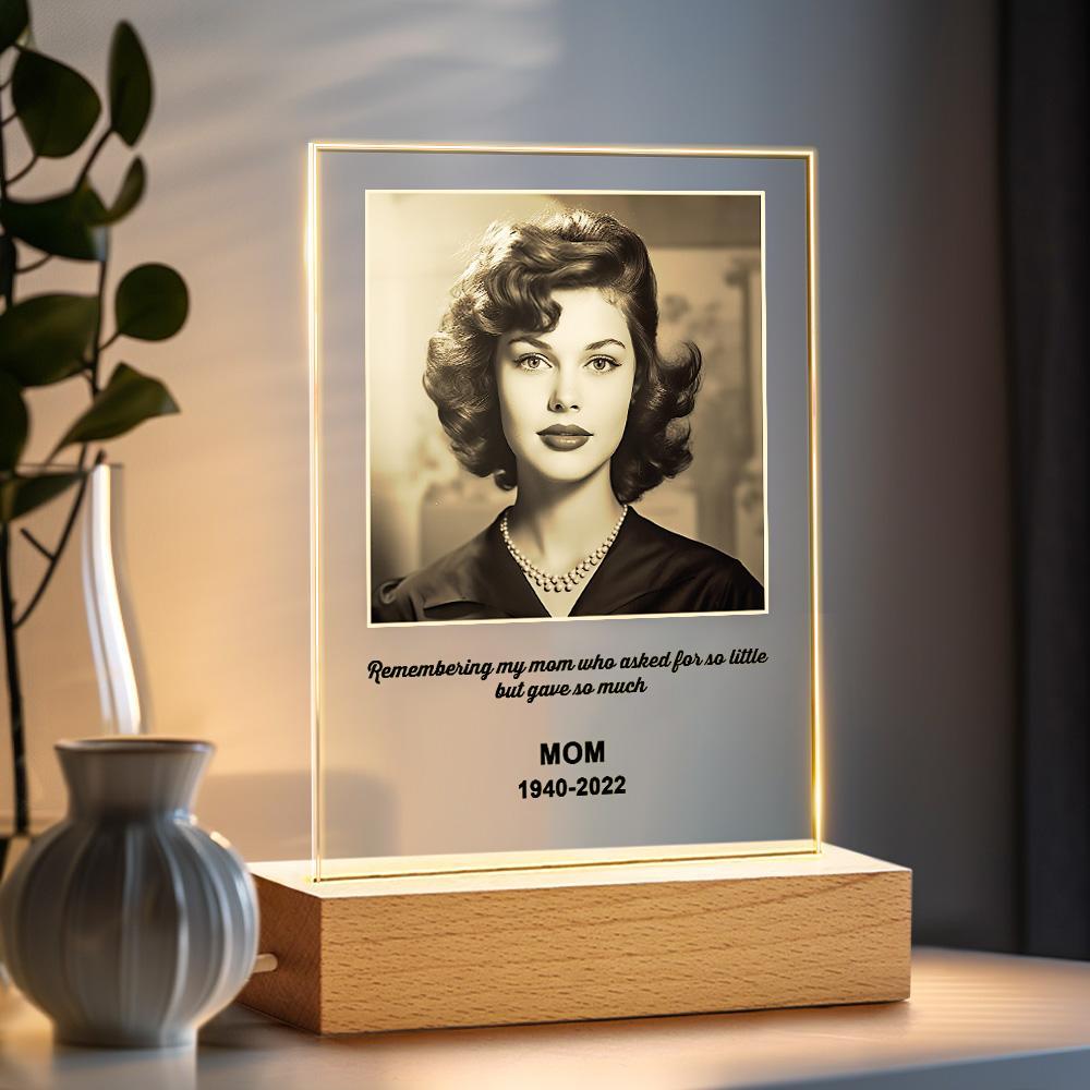 In Loving Memory Custom Night Light Personalized Photo LED Wood Stand Room Night Light Memorial Gift