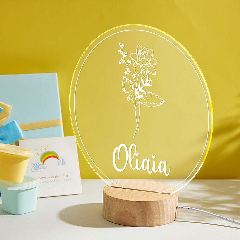 Personalized Name Birthflower Acrylic Night Light Gifts for Mother's Day - NameNecklace
