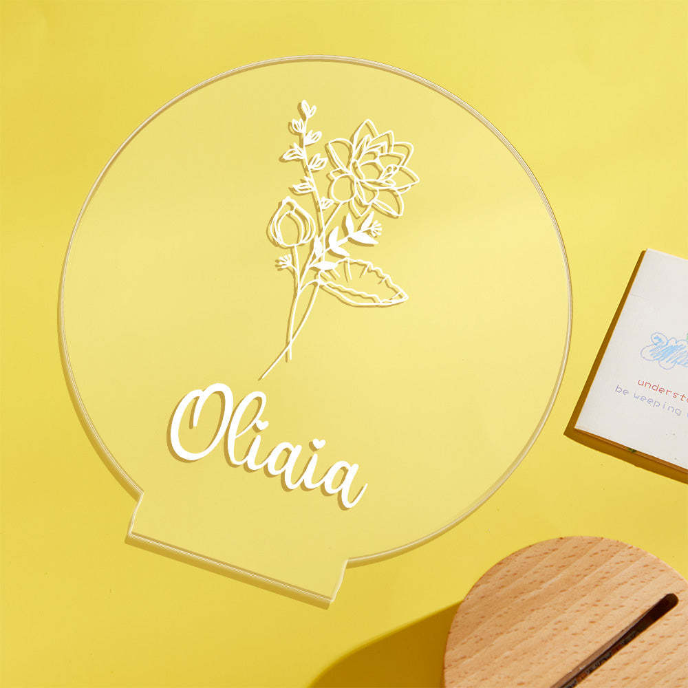 Personalized Name Birthflower Acrylic Night Light Gifts for Mother's Day - NameNecklace