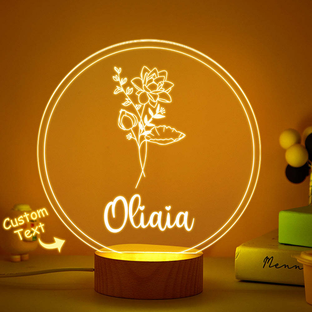Personalized Name Birthflower Acrylic Night Light Gifts for Mother's Day - NameNecklace