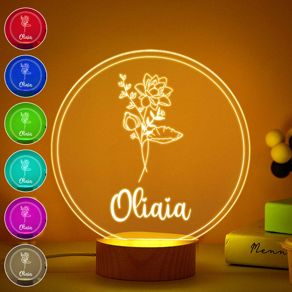 Personalized Name Birthflower Acrylic Night Light Gifts for Mother's Day - NameNecklace