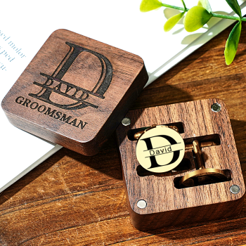 Personalized Engraved Cufflinks Set with Wooden Box Wedding Gift for Men Groomsmen -