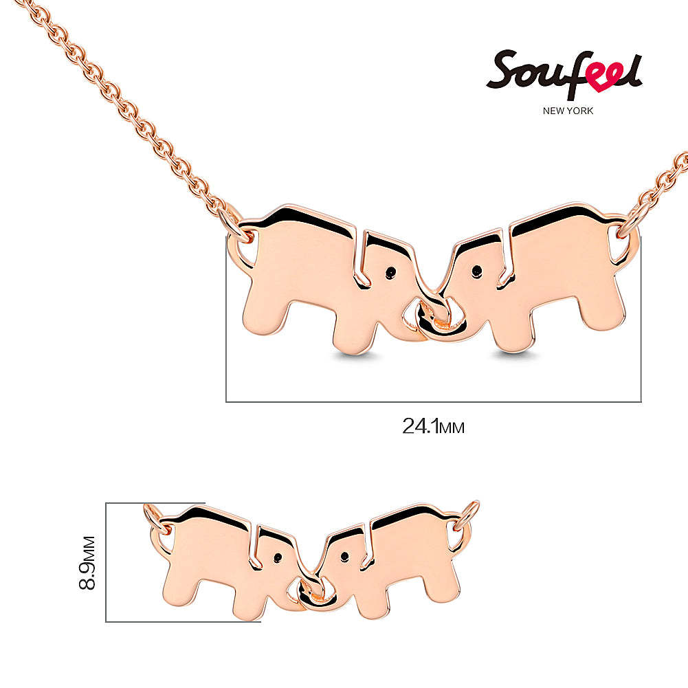 Two Elephants Necklace Rose Gold Plated Silver