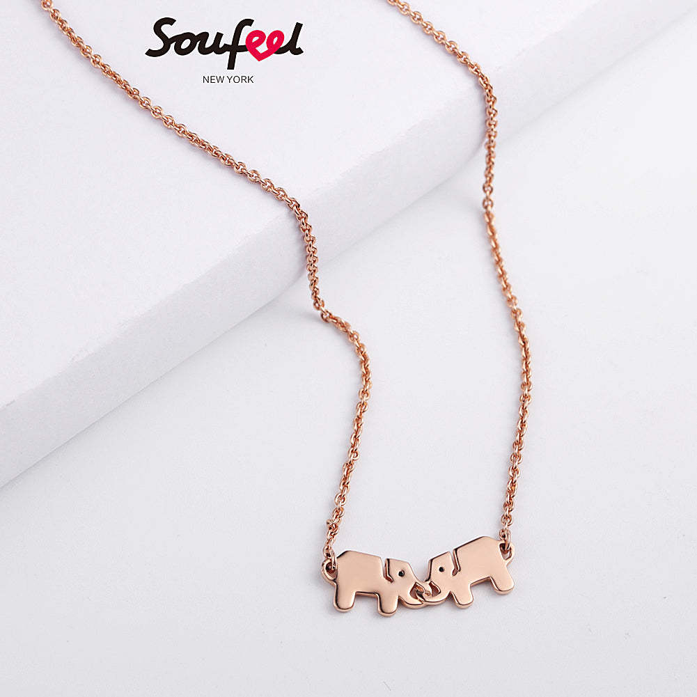 Two Elephants Necklace Rose Gold Plated Silver