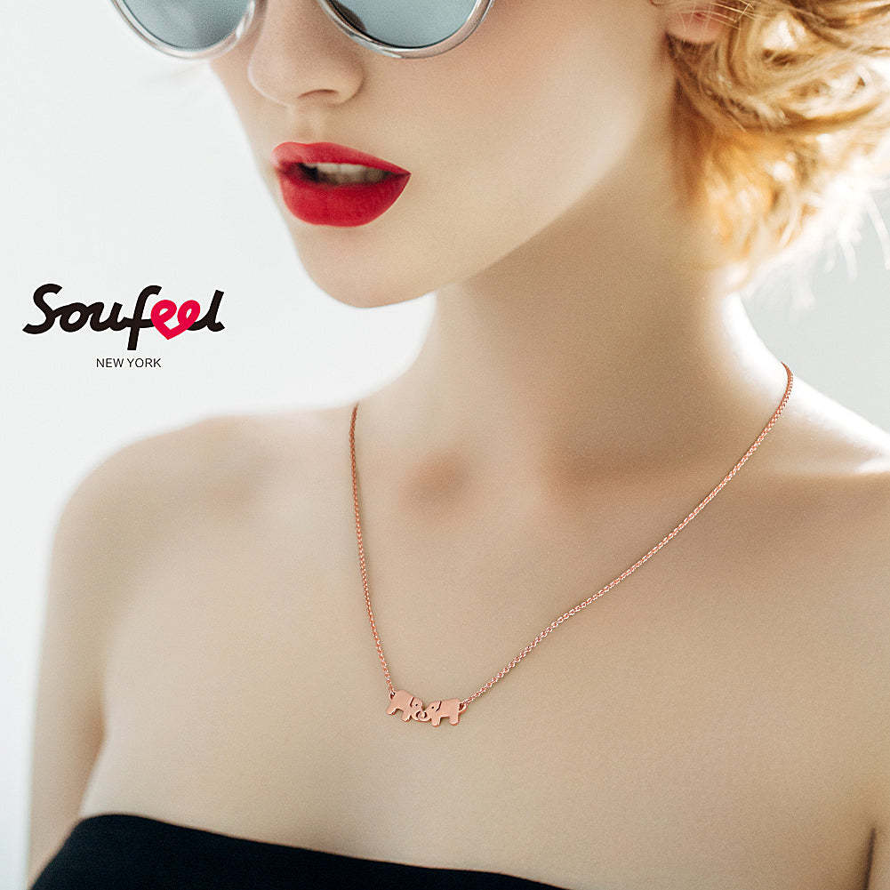 Two Elephants Necklace Rose Gold Plated Silver