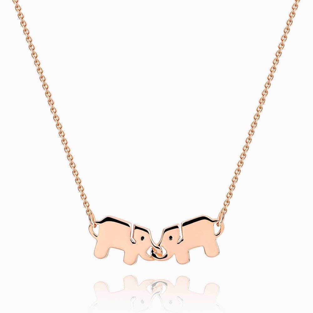 Two Elephants Necklace Rose Gold Plated Silver