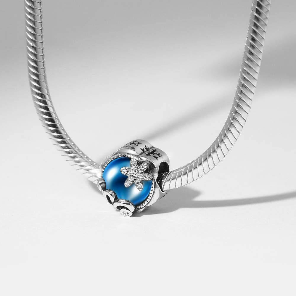 Snow in Blue Sky Silver Charm with Swarovski Crystal - yournamenecklaceuk