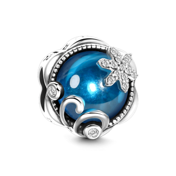 Snow in Blue Sky Silver Charm with Swarovski Crystal - yournamenecklaceuk