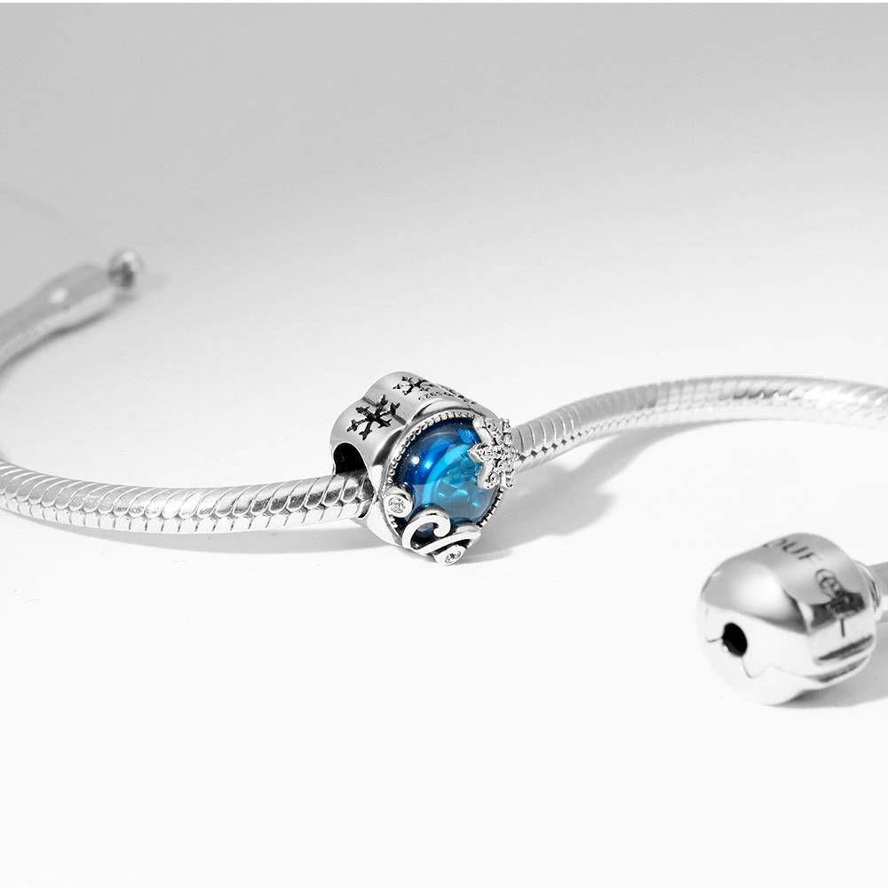 Snow in Blue Sky Silver Charm with Swarovski Crystal - yournamenecklaceuk