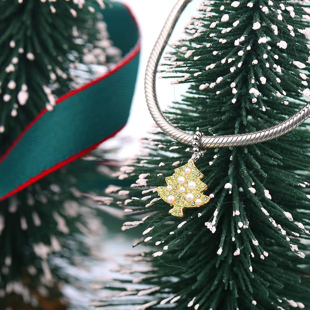 Swarovski Crystal Christmas Tree Charm Platinum Plated Silver - yournamenecklaceuk