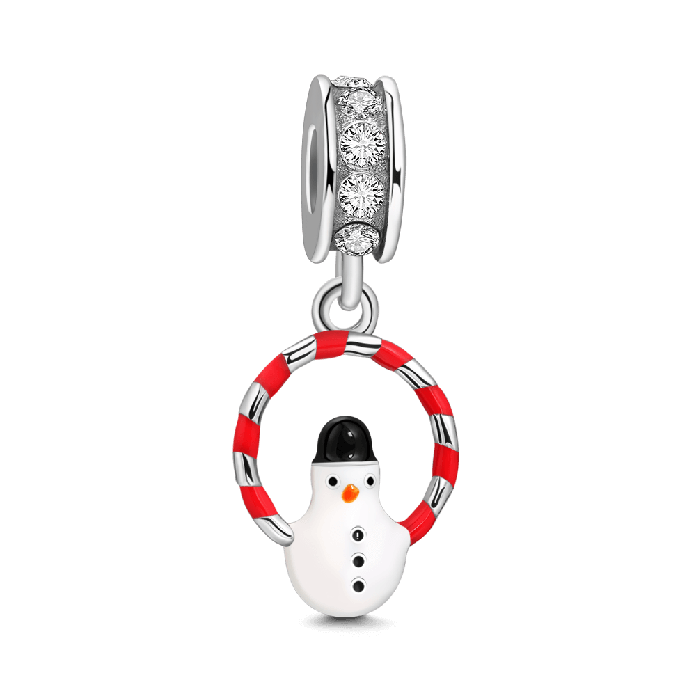 Swarovski Crystal Christmas Snowman Charm Silver - yournamenecklaceuk