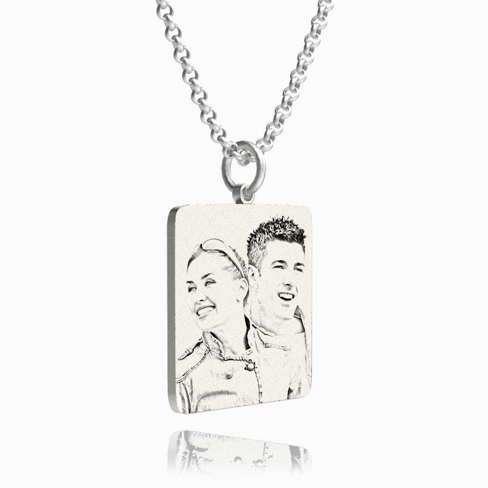 Women's Square Photo Engraved Tag Necklace With Engraving Silver
