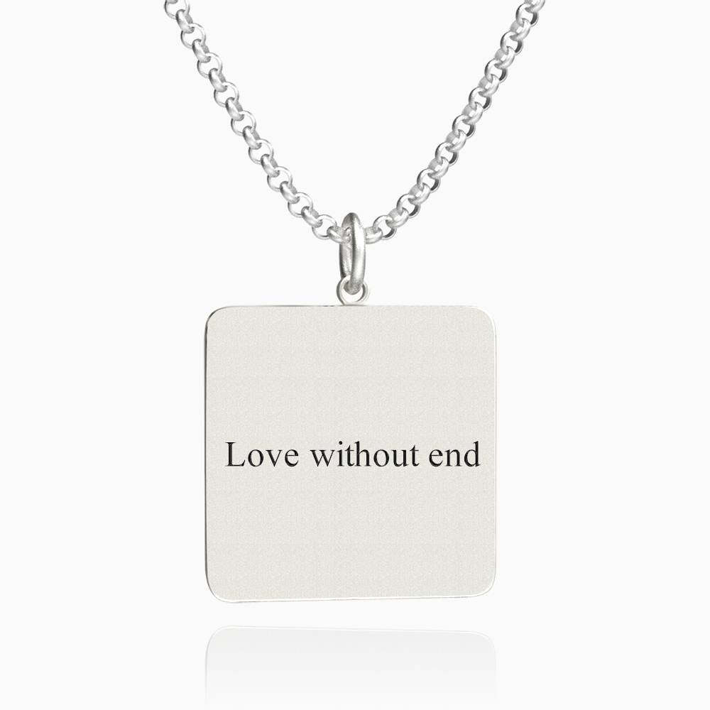 Women's Square Photo Engraved Tag Necklace With Engraving Silver