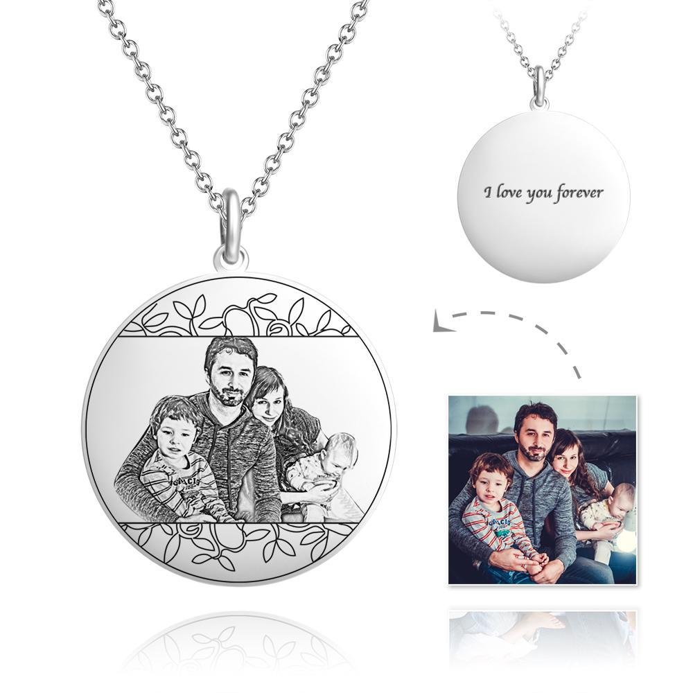 Engraved Heart Pendant Photo Necklace Silver