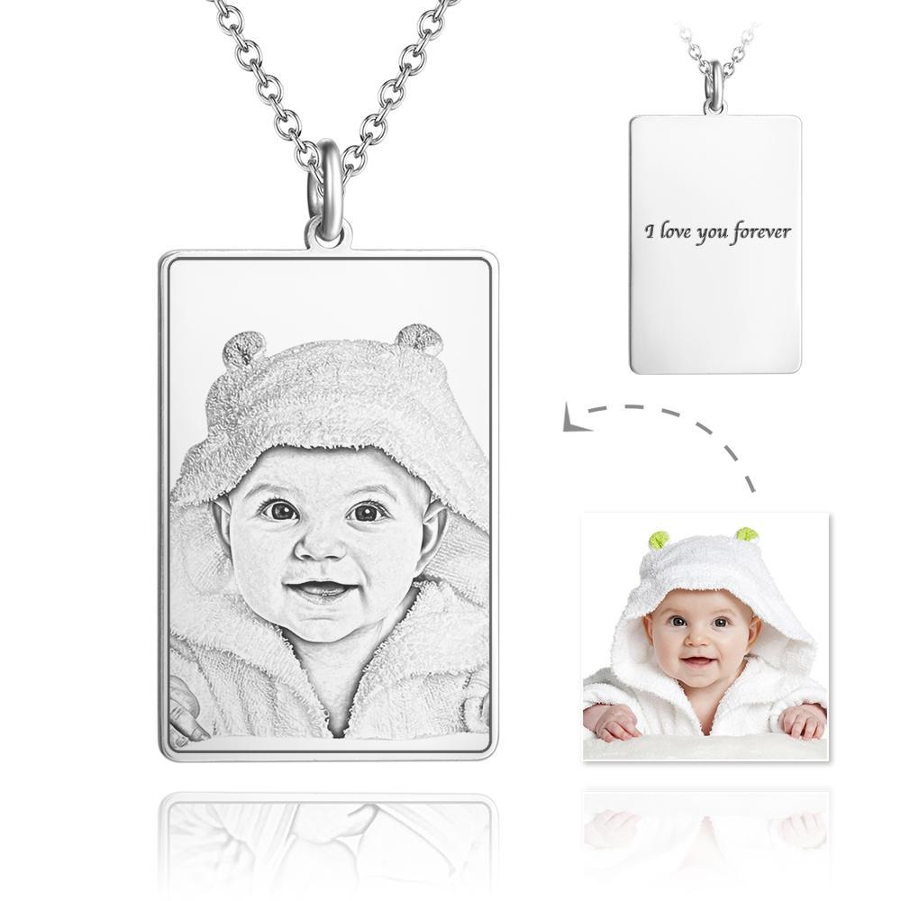 Custom Round Photo Necklace Engraving Neckalce Silver