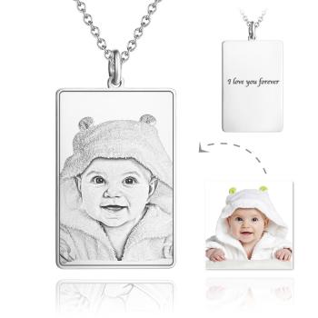 Custom Round Photo Necklace Engraving Neckalce Silver